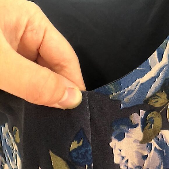 BELLE BADGLEY MISCHKA Navy Blue Green Rose Floral Long Flare Sleeve Shift Dress - Picture 11 of 12